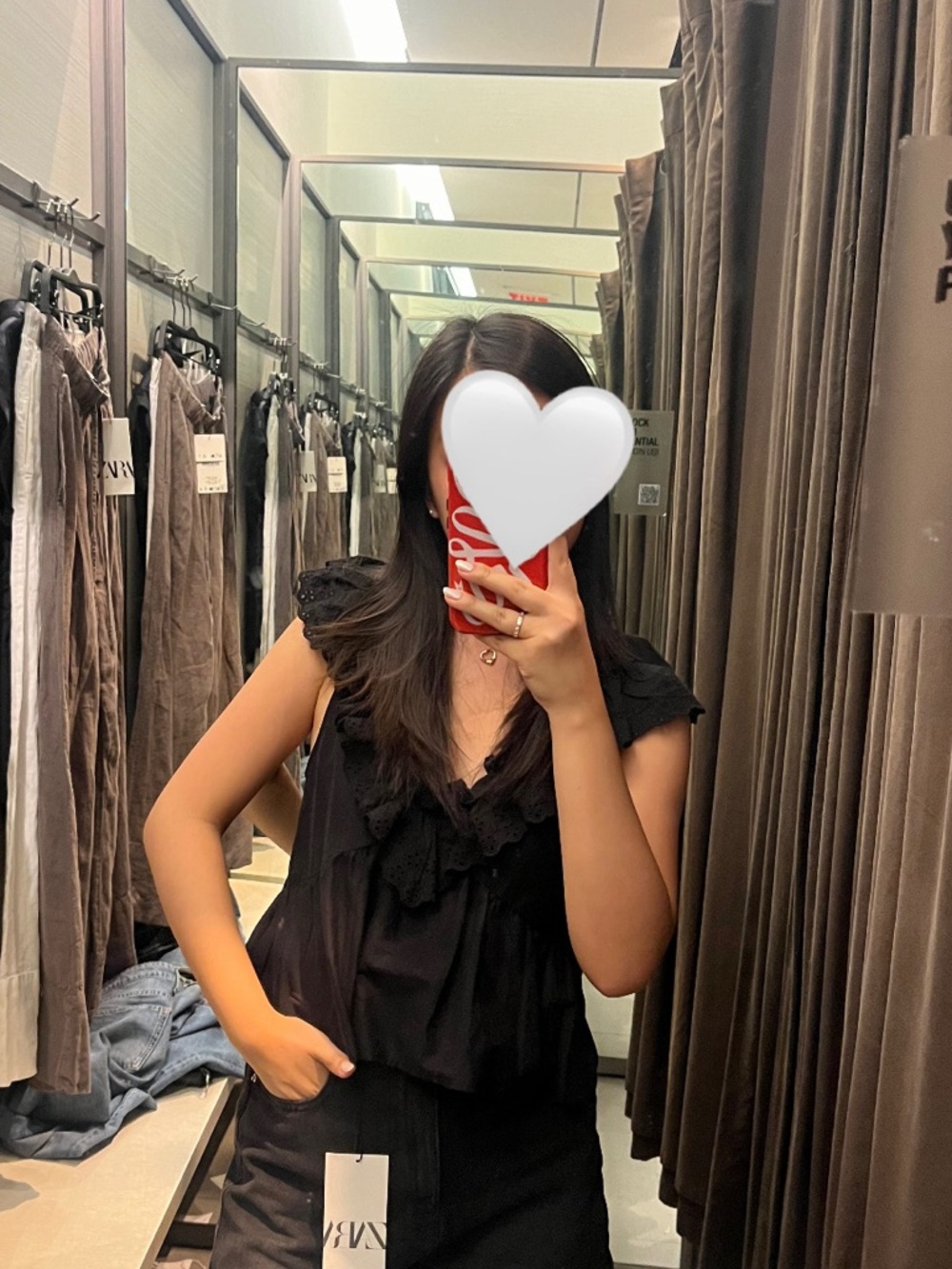 h&m ruffle lacey black cotton blouse top